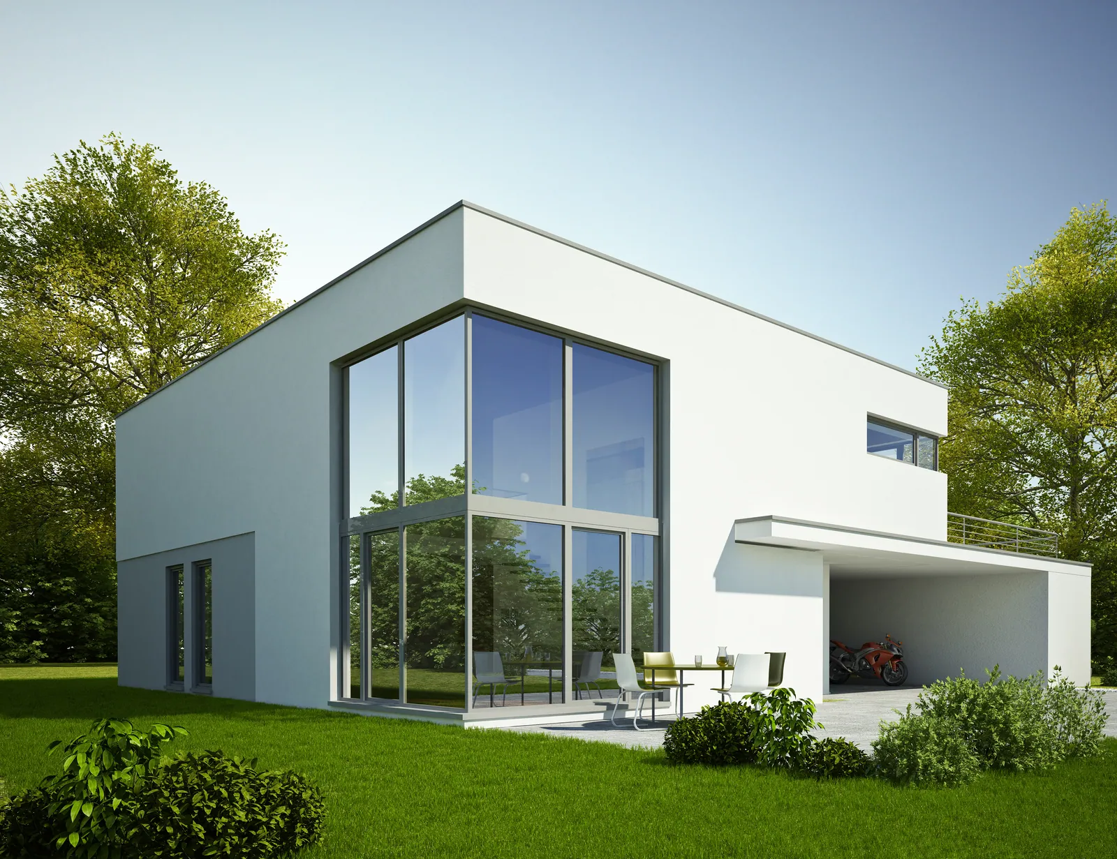 Moderne witte woning met grote antraciet raampartij